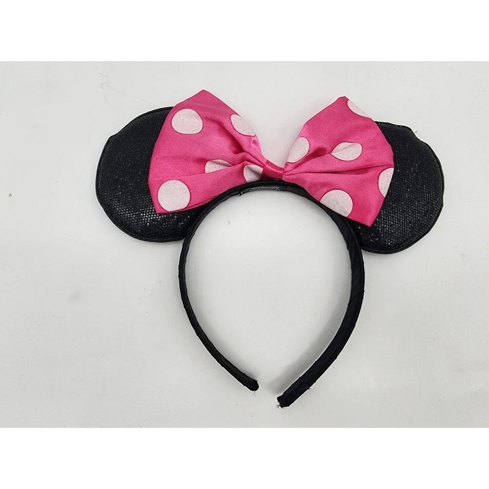 Minnie Mouse Ears Headband Pink Polka Dot Bow Sparkle Ears